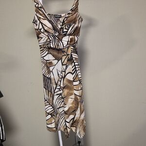 le chateau Brown, White & Black Abstract Print Midi Dress